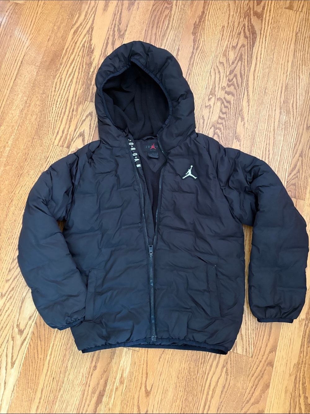 Jordan Black Hooded Puffer Jacket with White Jumpman
